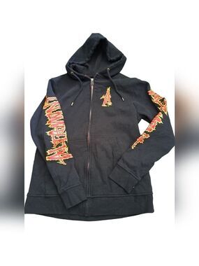 ALTAMONT MEN'S HOODED SWEATER black academia zip front sweater SPELLOUT flame M